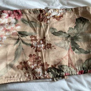 Silky Satin Strapless Flowery Crop Top, Gold Nude